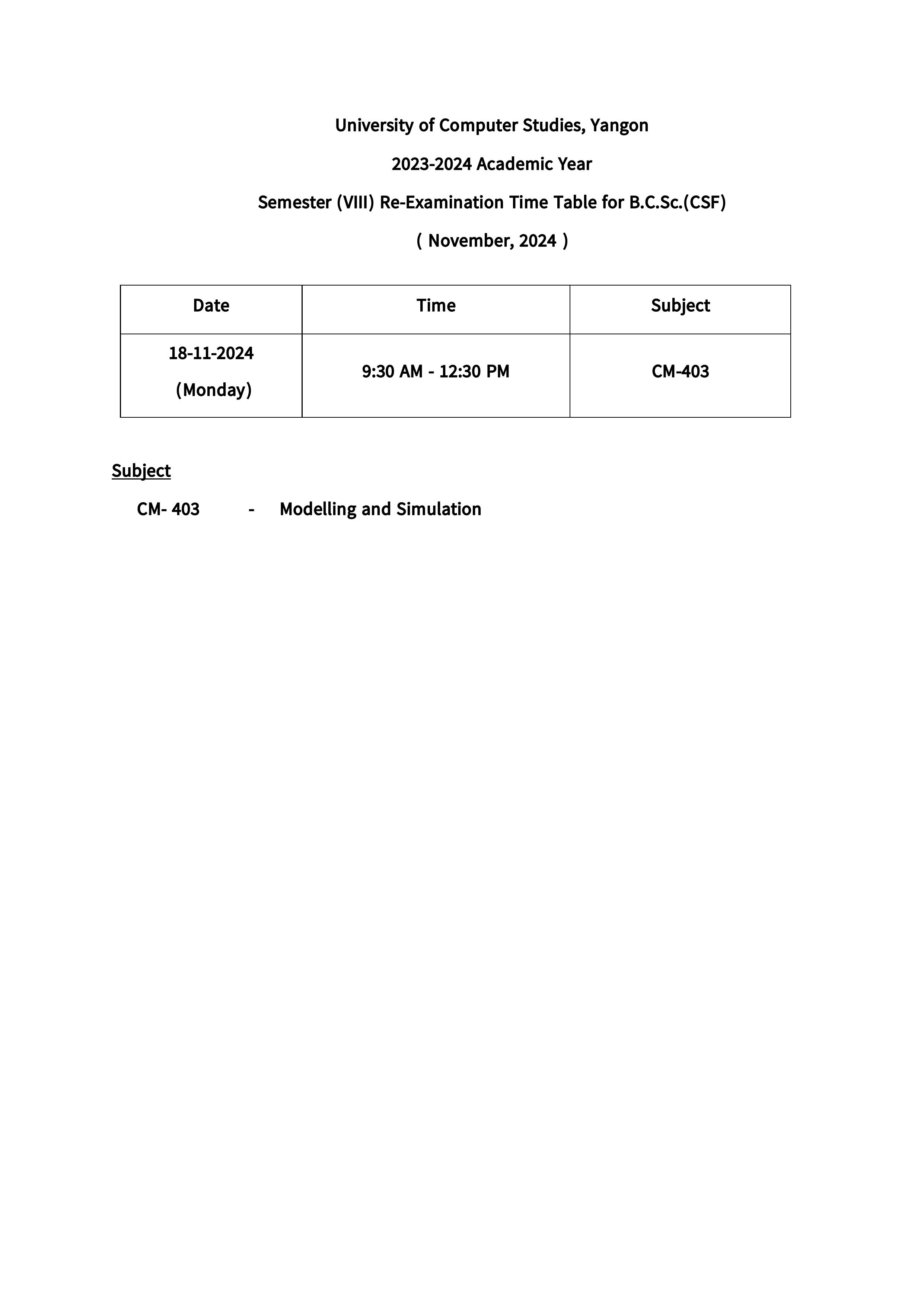 Re-exam Time-table